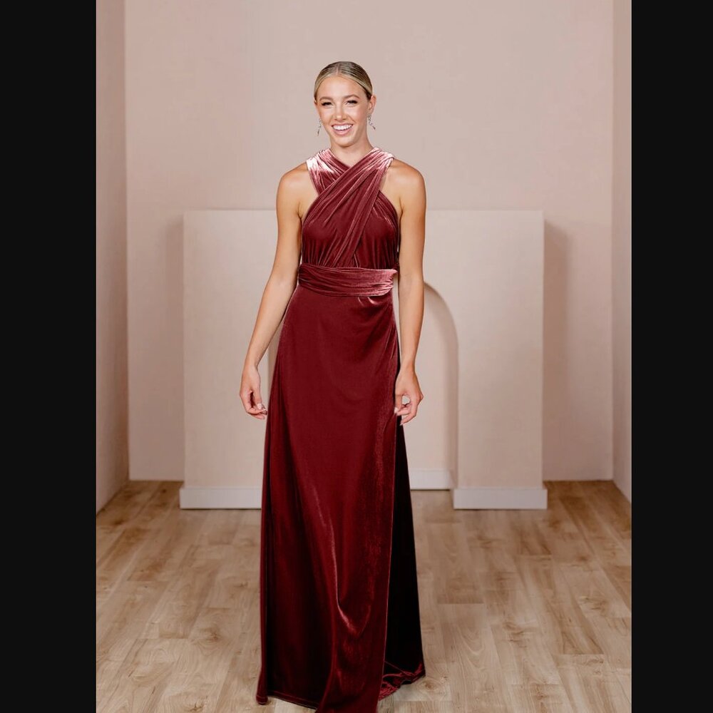 Revelry Micah Convertible Velvet Dress Bridesmaid XS Romantic Rose